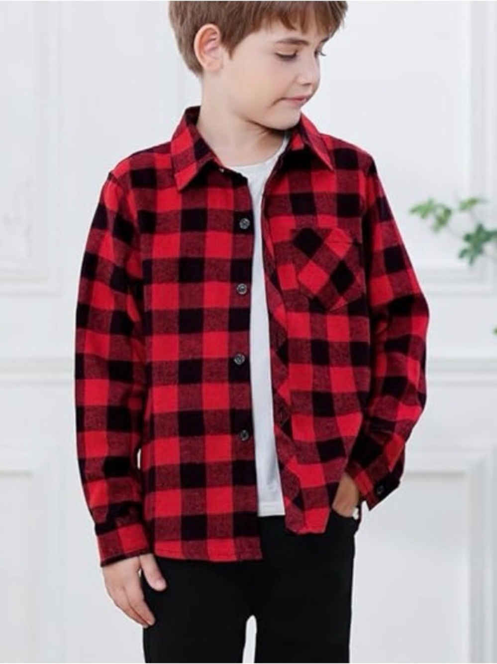 Kids Red & Black Buffalo Plaid Button-Up Shirt - Classic Casual